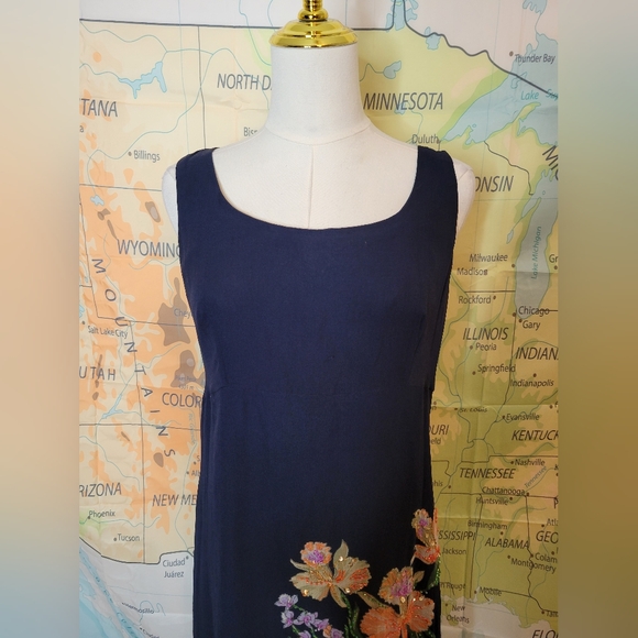 Robbie Bee 100% Silk floral Navy Sleeveless Dress Size 10 - Picture 3 of 14
